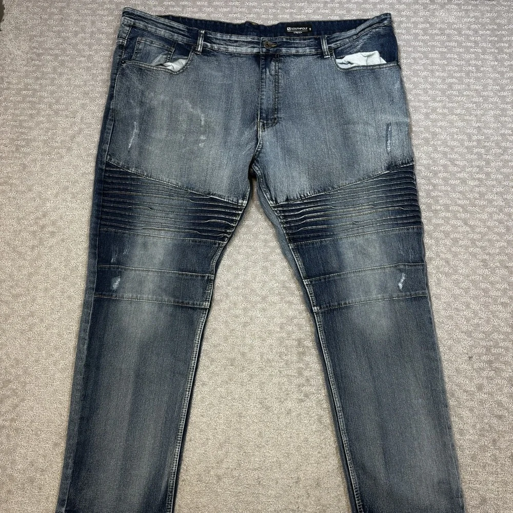 Southpole Men's Jeans 48X31 Stretch Blue Wash Jeans Moto Distressed Y2K